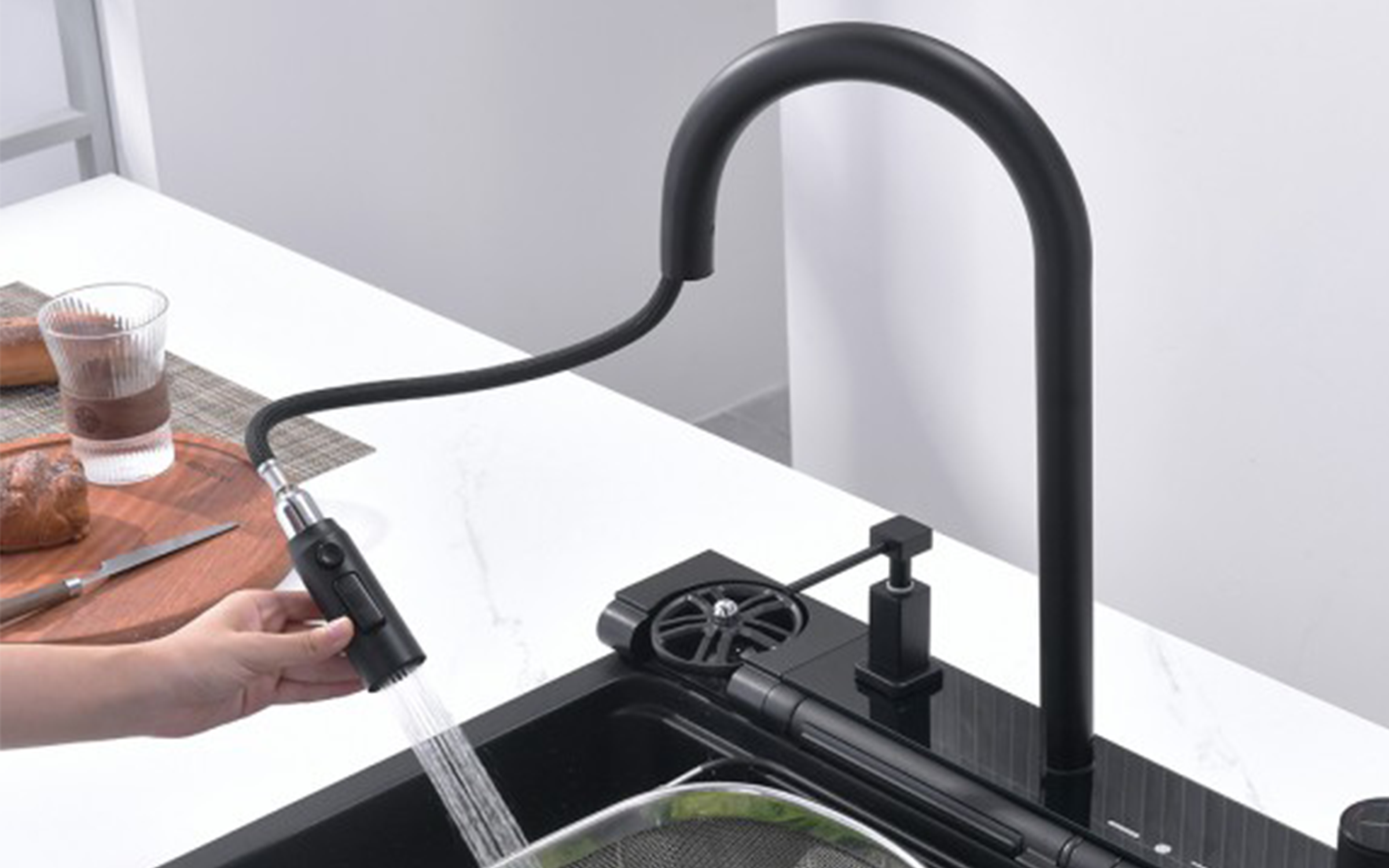 Multifunctional sink with mixer tap AQUARIS, black  5